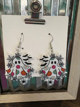 Load image into Gallery viewer, floral ghost earrings on a card.