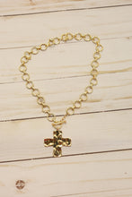 Load image into Gallery viewer, Hammered Cross Toggle Necklace Gold