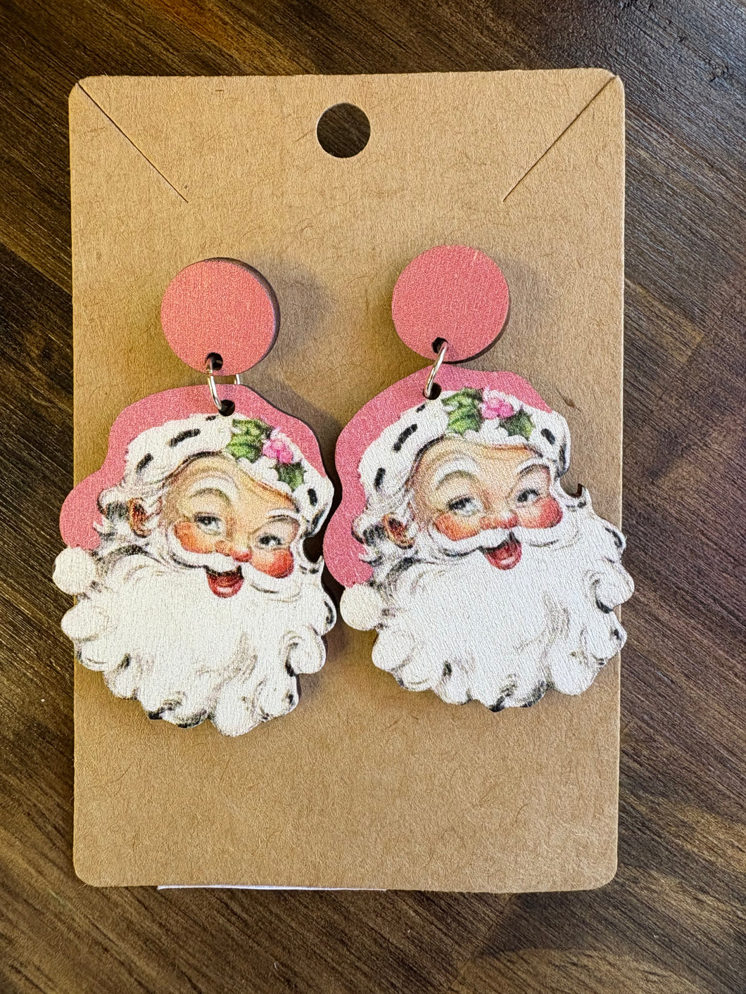 Wooden Santa Earrings