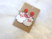 Load image into Gallery viewer, Pair of Santa Claus earrings on a brown card with a white background
