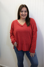 Load image into Gallery viewer, Person wearing a red sweater and blue jeans on a white background
