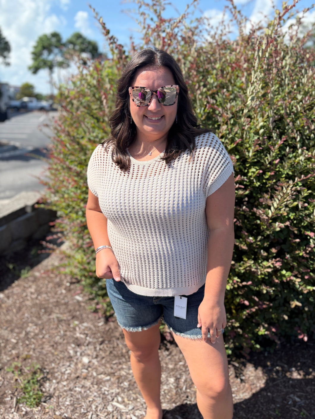 Crochet Knit Hollow S/S  Sweater