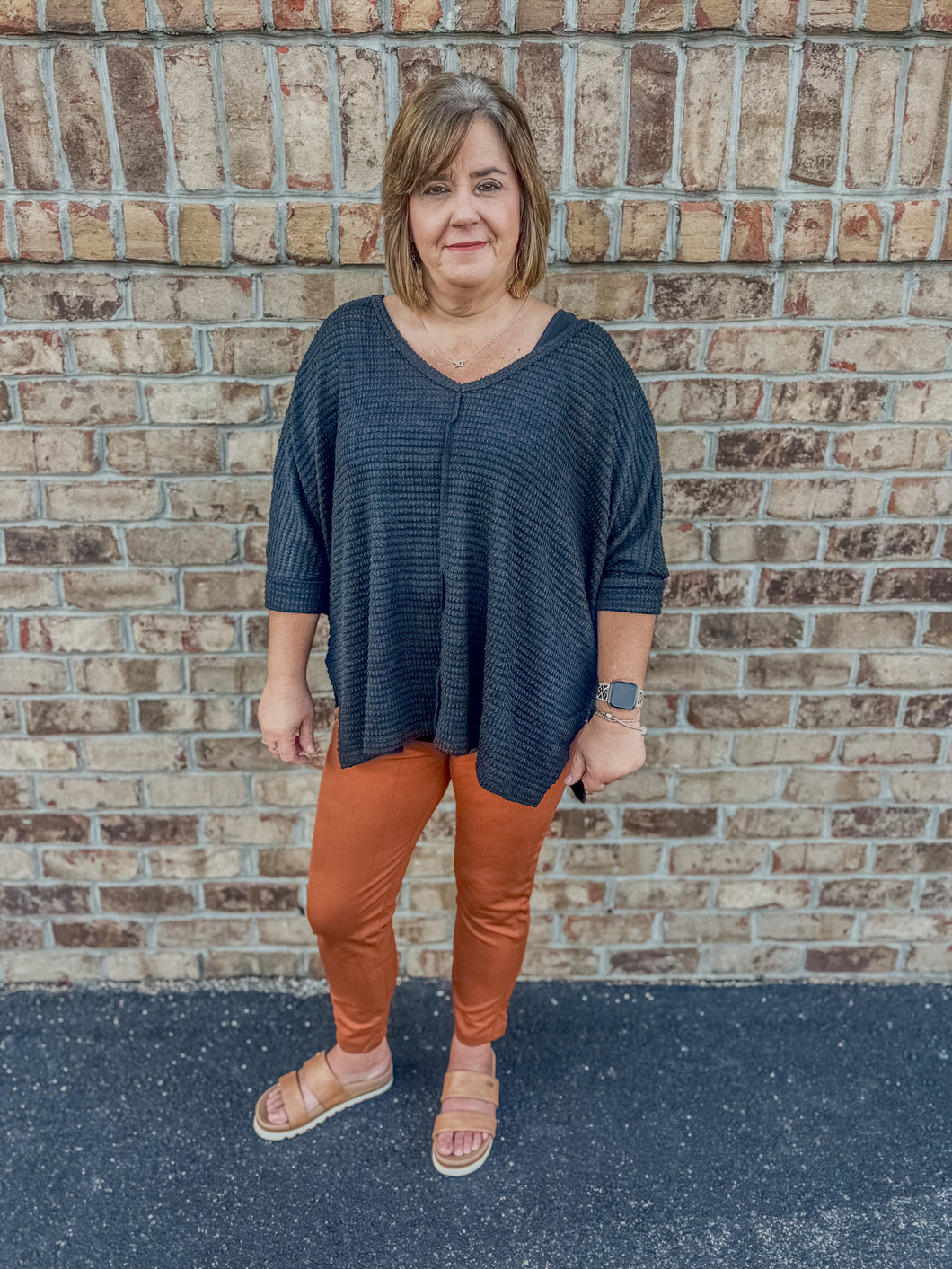 3/4 Sleeve Waffle Top