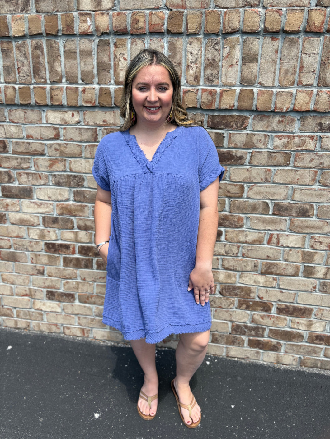 Double Gauze Vneck Dress