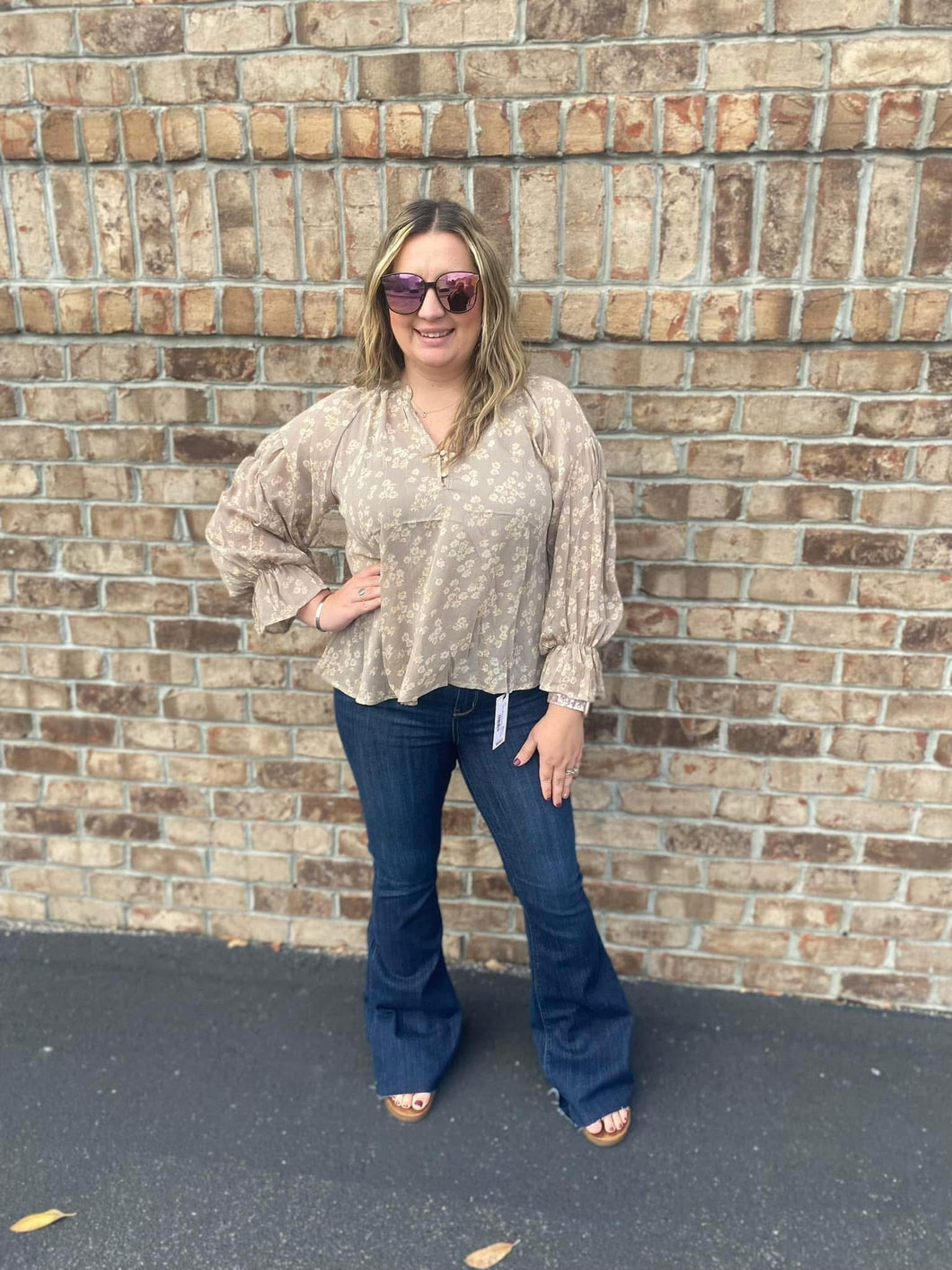 Light Khaki Floral Top