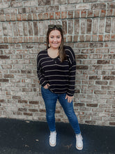 Load image into Gallery viewer, Stripe Vneck LS Knit Top
