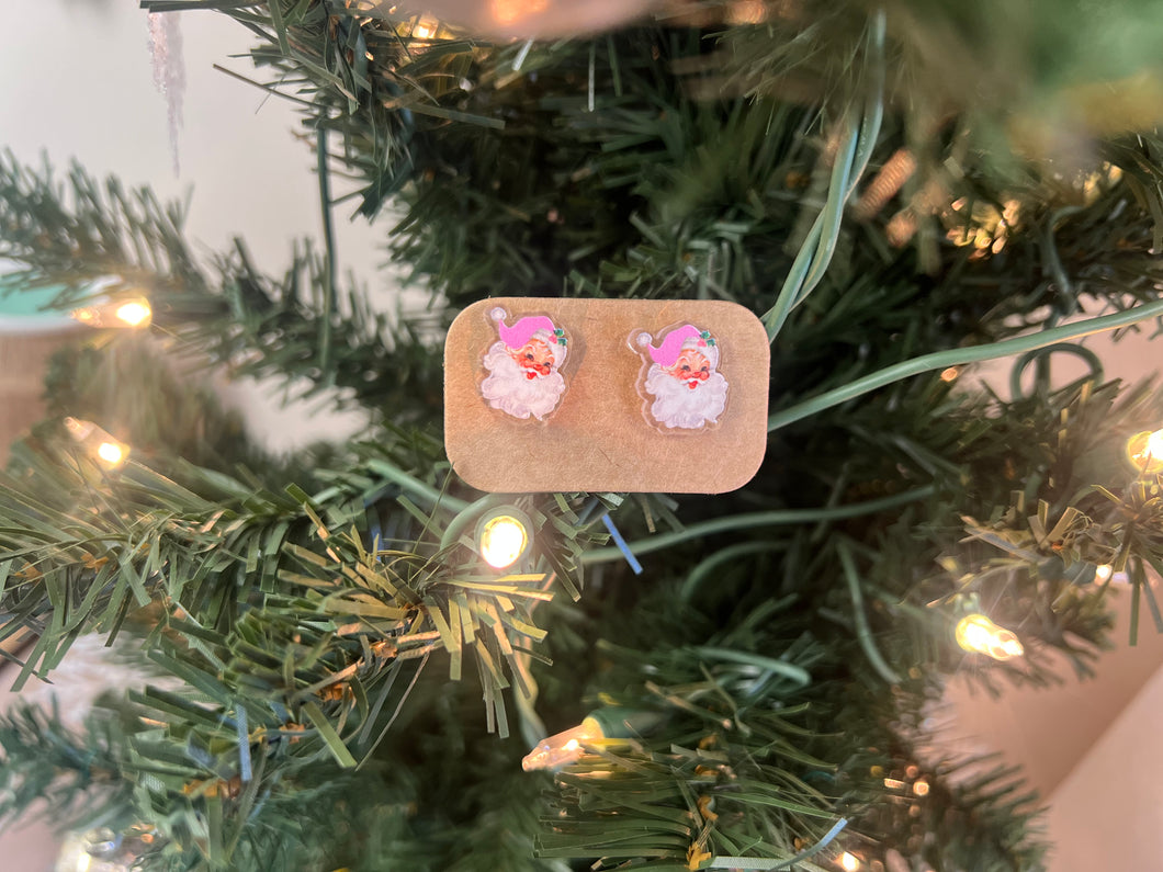 Pink Santa Stud Acrylic Earrings