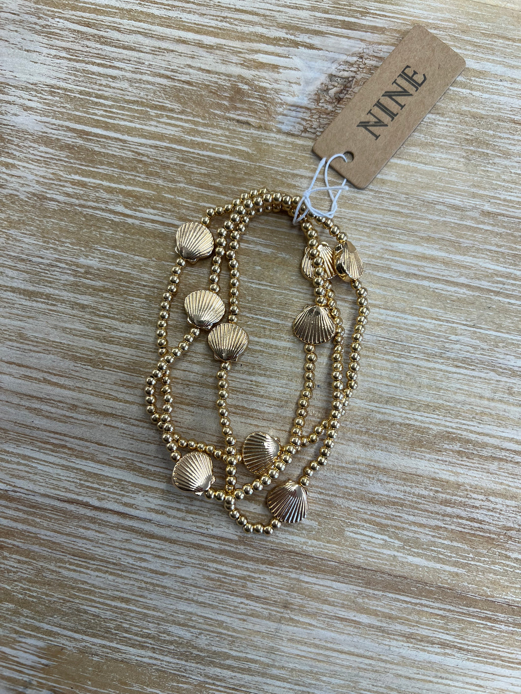 Gold Shell/Gold Bead Stretch Bracelets/Set of 3