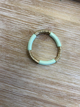 Load image into Gallery viewer, Mint Bamboo Gold Disc Stretch Bracelet
