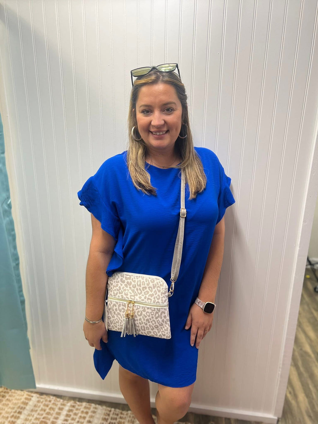 Ruffle Round Neck Dress-Cobalt