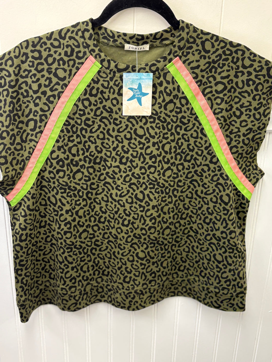 Olive Leopard Cap Sleeve Top