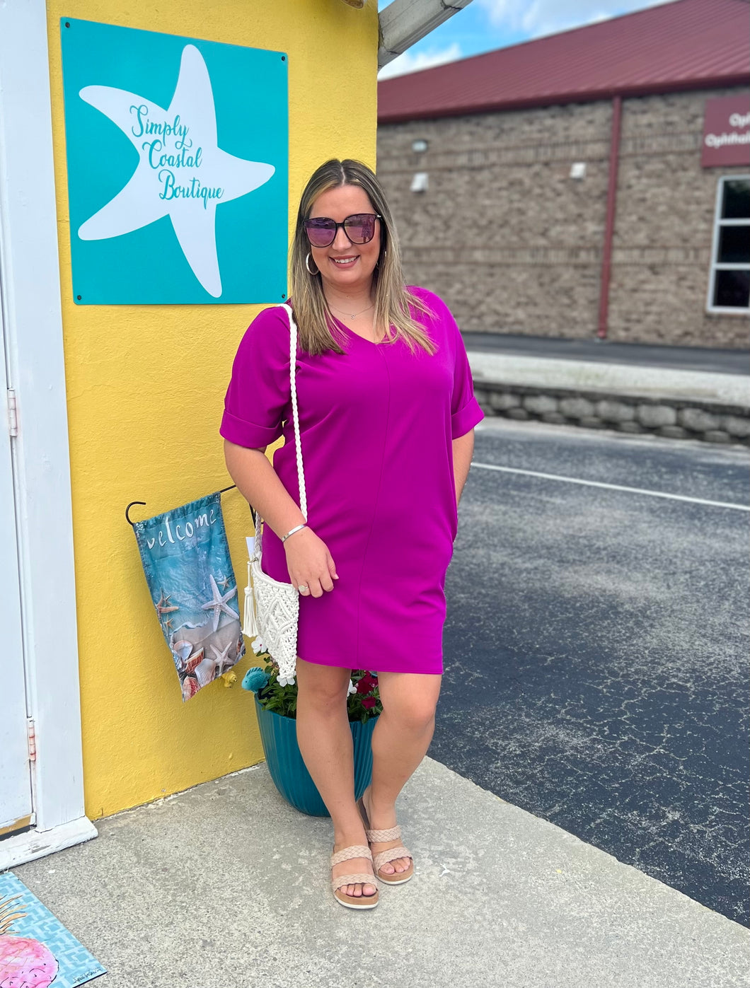 Solid Vneck Crepe Dress