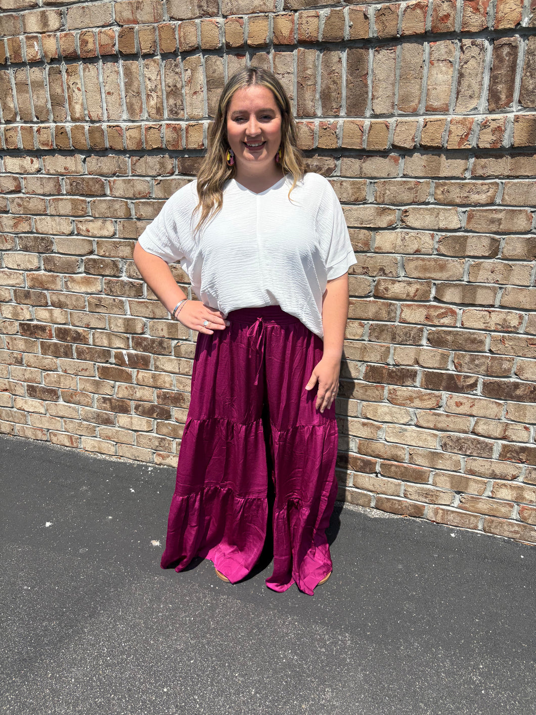 Tiered Satin Wide Pants