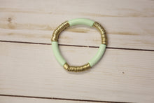 Load image into Gallery viewer, Mint Bamboo Gold Disc Stretch Bracelet

