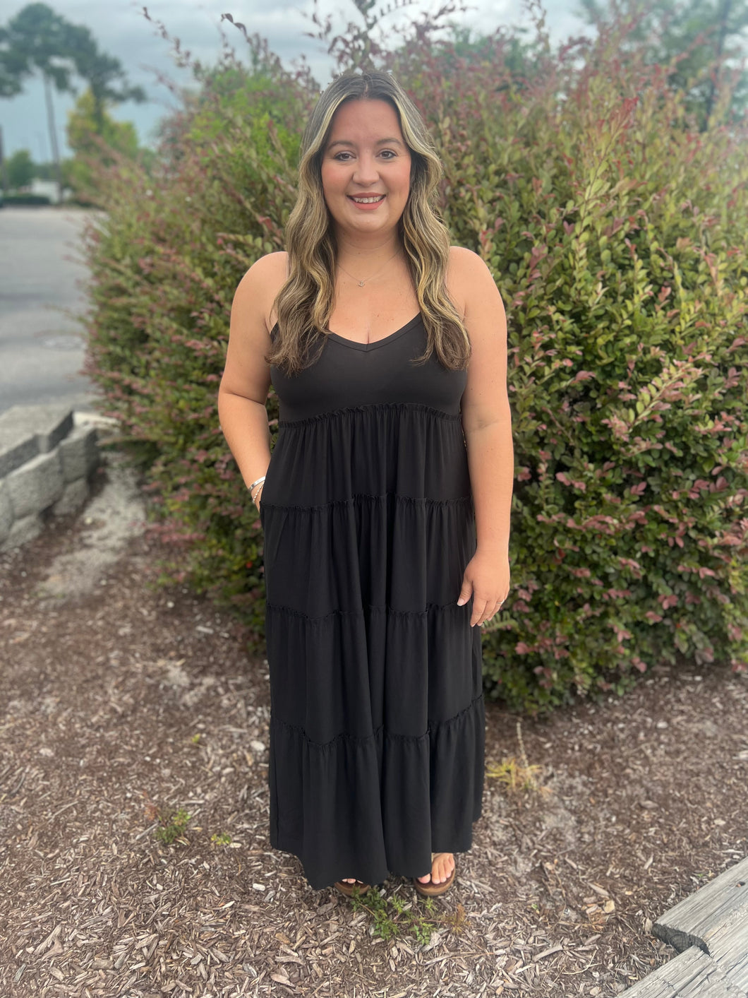 Vneck Cami Maxi Tiered Dress