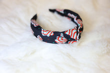 Load image into Gallery viewer, black Headband with christmas tree cake pattern on a white surface
